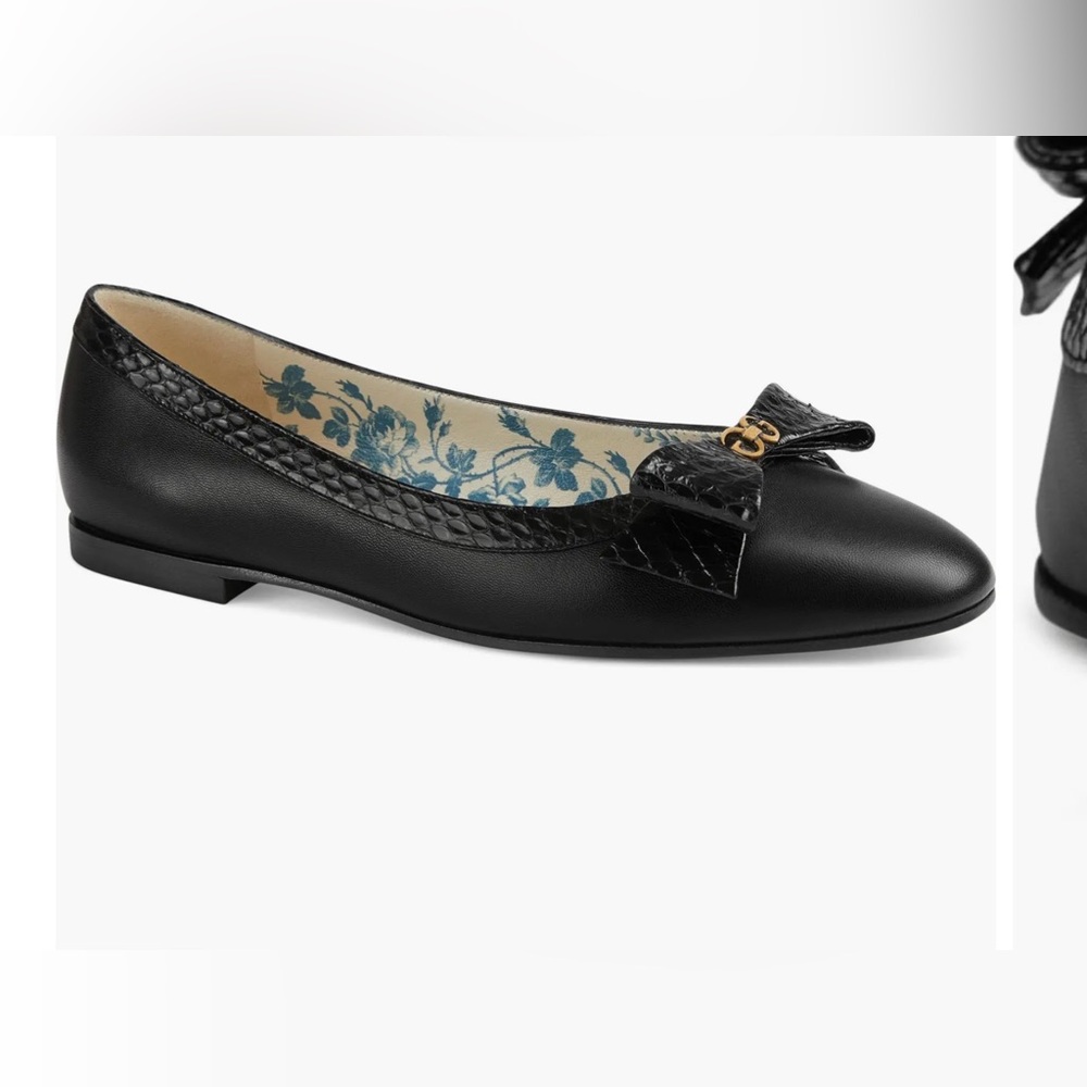 Rare Gucci Yva Black Leather and Snakeskin Flats, Size 36.5 - Picture 8 of 8